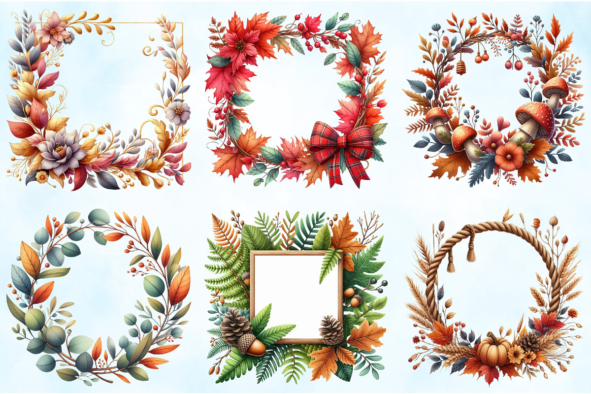 Autumn Frames Watercolor Clipart, an Illustration by Craft Nest (Photo 3 of 5)