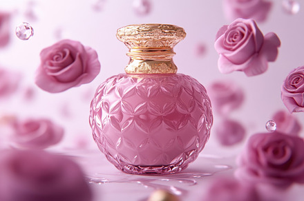 Pink perfume with roses, a Photo by Beautiful things