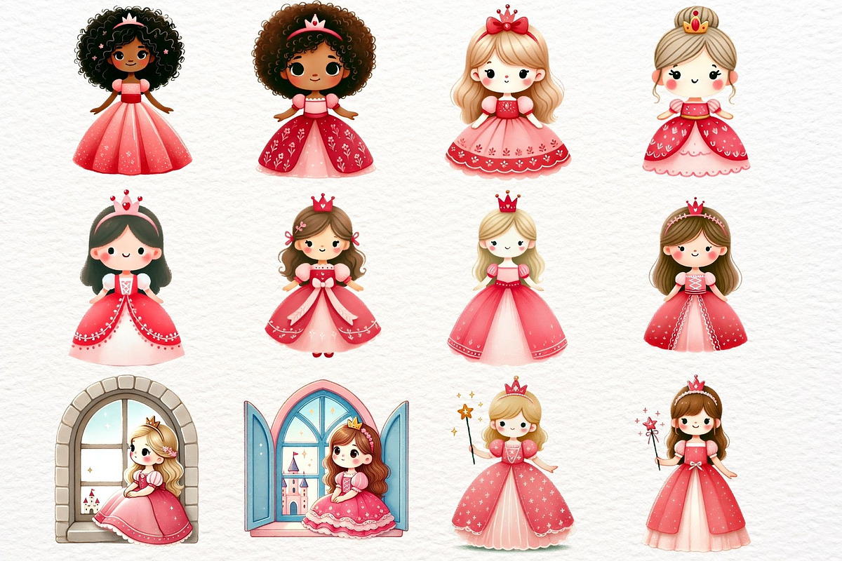 Cute Watercolor Princess Clipart, a Person Illustration by Nicolle's Colorful Art (Photo 3 of 6)