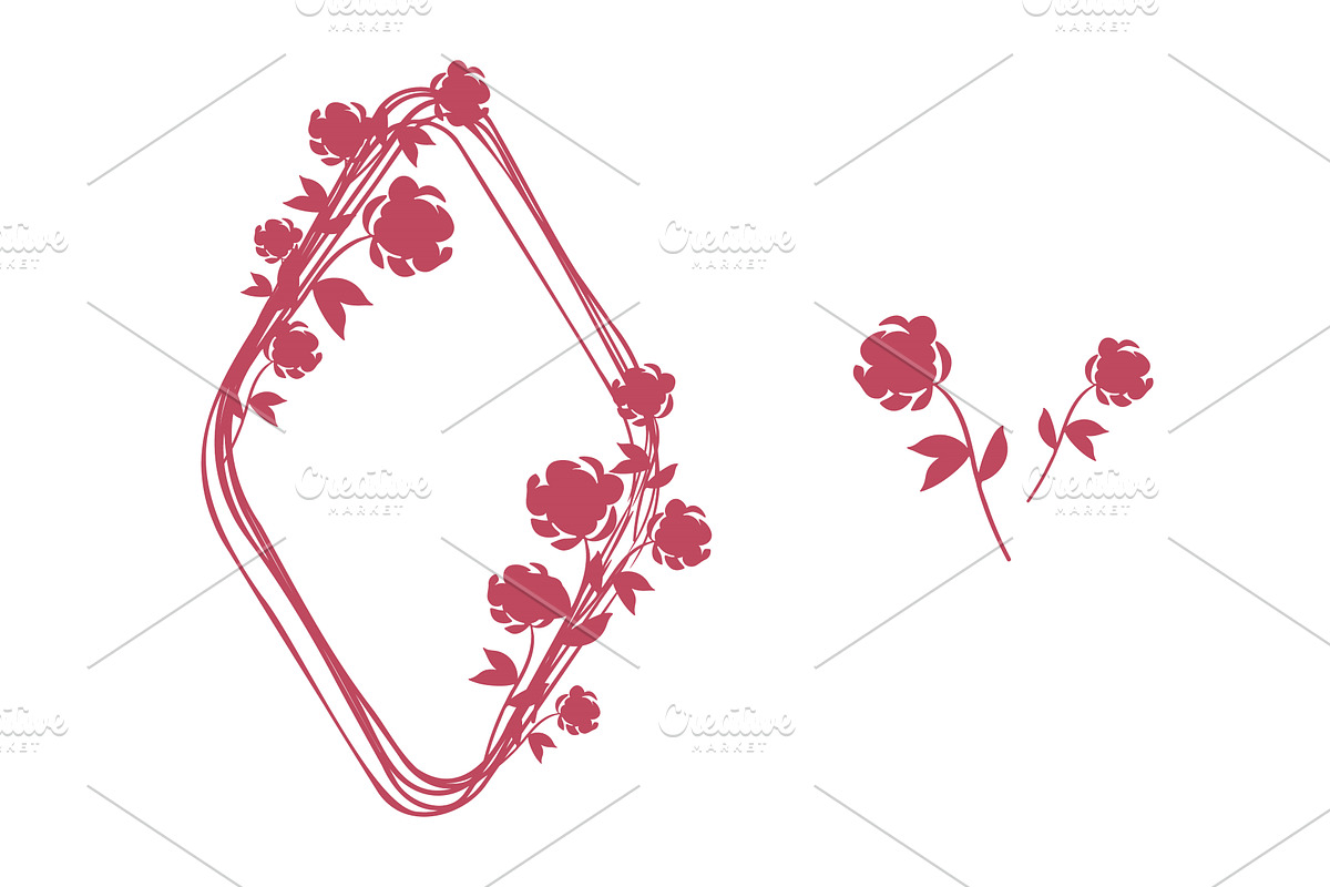 Red floral rhombus frame and two, an Illustration by okskukuruza