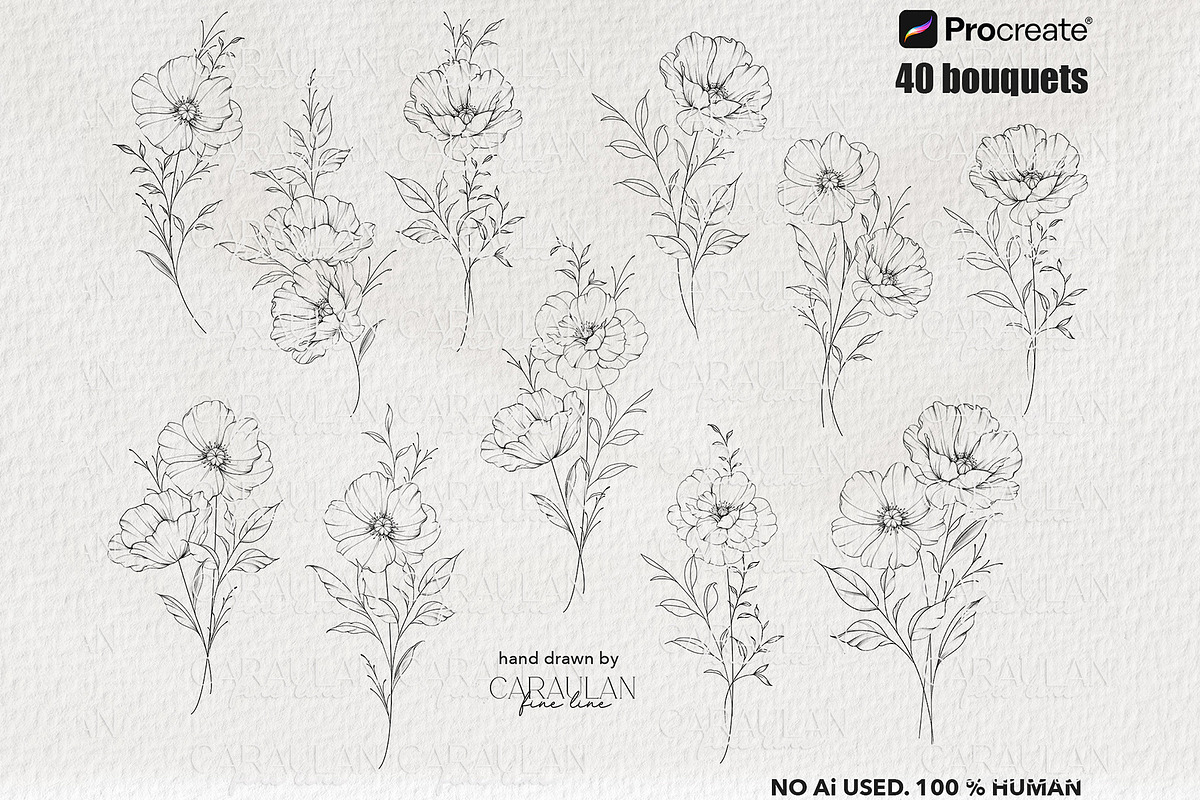 Poppy Fine Line Procreate Stamps, a Brush Add-On by CaraulanStore (Photo 8 of 8)