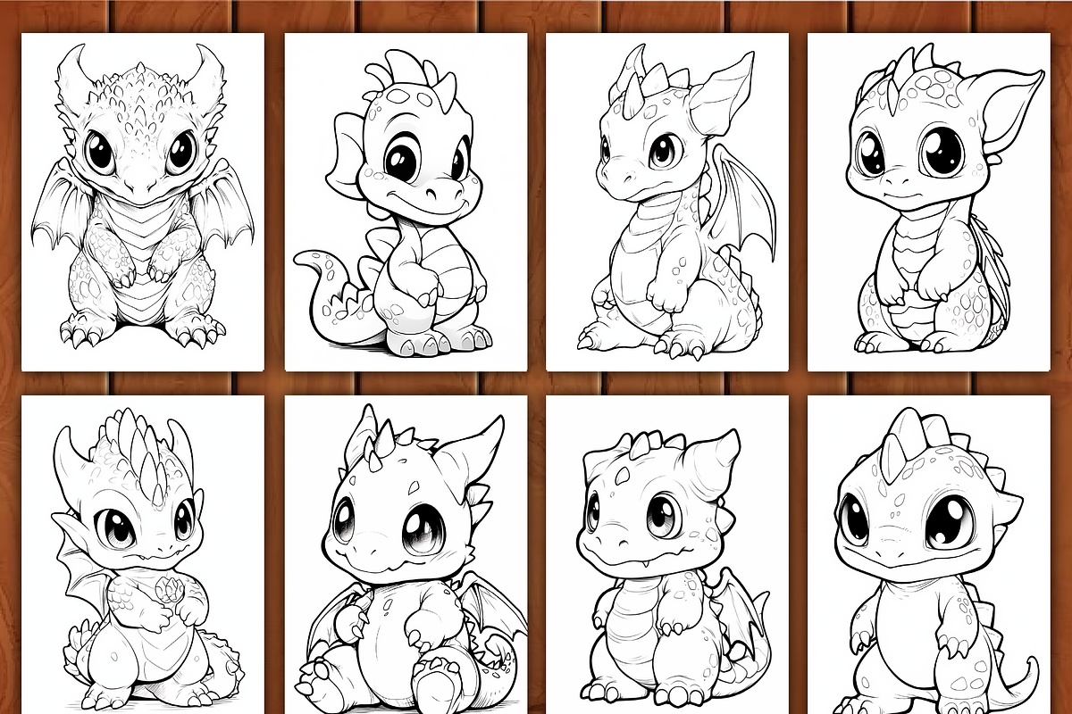 Cute Baby Dragon Coloring Pages -V2, an Animal Illustration by BrandlyTemplate (Photo 3 of 4)