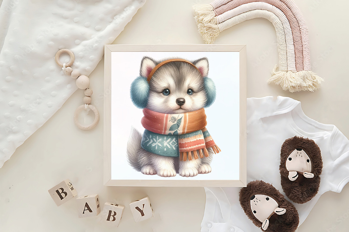Watercolor Cute Baby Wolf Clipart, an Illustration by CraftArtStudio (Photo 6 of 6)