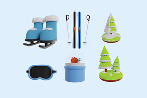 Set Of 20 Winter Season 3d Icons