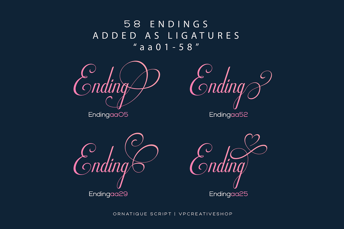 Ornatique script - 4 fonts, a Script Font by VP Fonts (Photo 5 of 15)