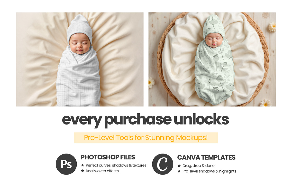 Baby Swaddle & Beanie Mockup Set, an Apparel Mockup by Mockups Studio (Photo 7 of 8)