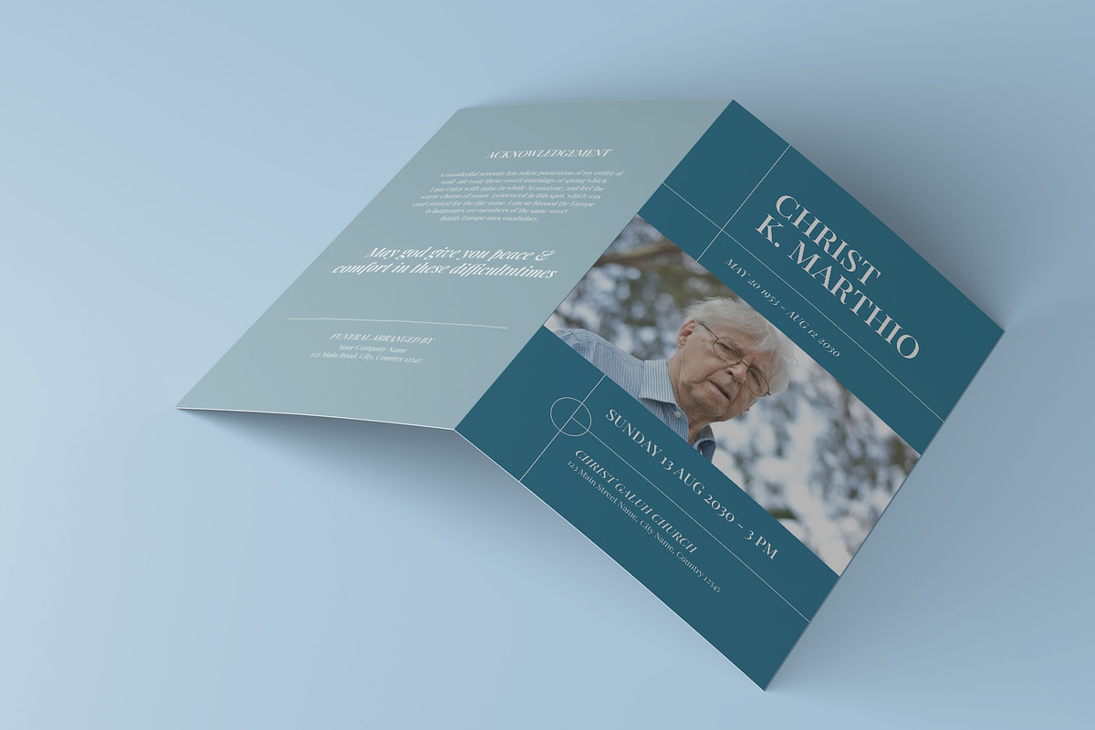 Blue Simple Minimal Funeral Program, a Brochure Template by Neermana (Photo 3 of 4)
