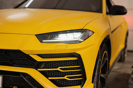 Headlights of yellow sport car suv., a Transportation Photo by AS photostudio