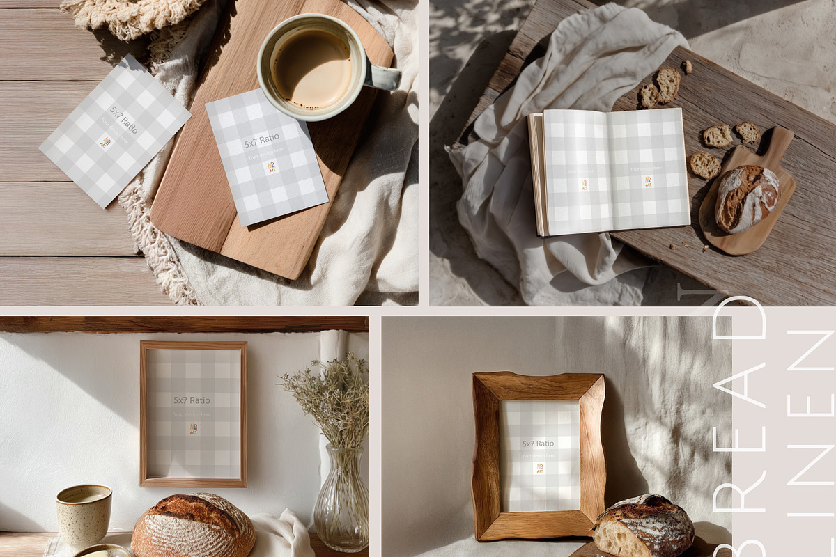Bread & Linen – Card & Frame Mockups, a Household Mockup by NikiArts (Photo 3 of 12)