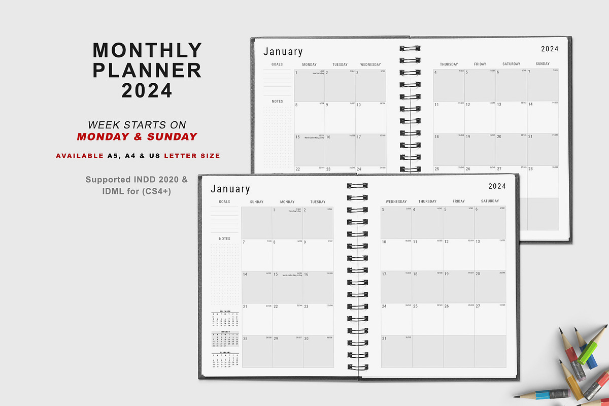 2024 Monday & Sunday Starts planner, a Stationery Template by MNT-Creator (Photo 2 of 10)