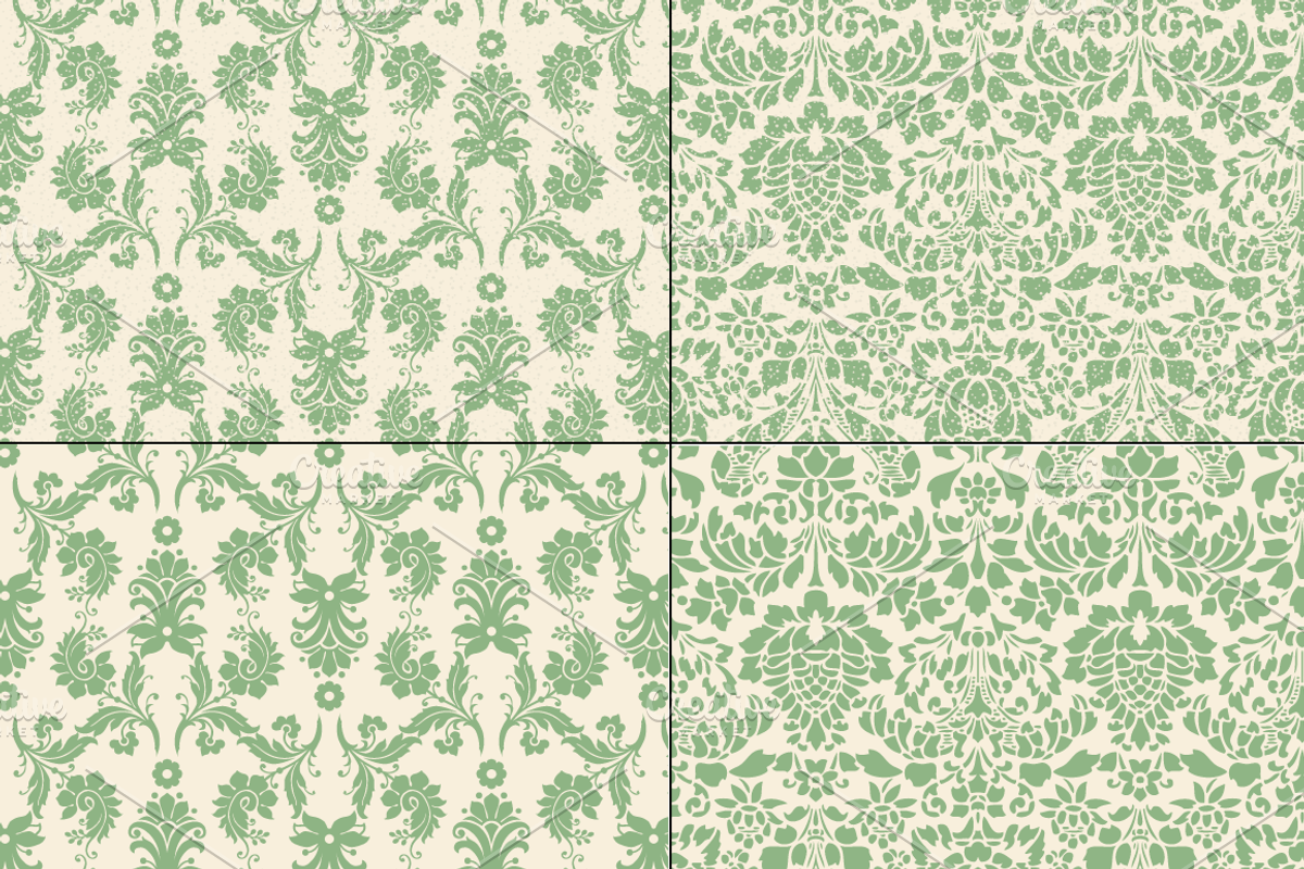 Seamless Green Damask Patterns preview 5