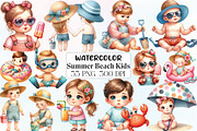 Watercolor Summer Beach Kids Clipart, an Illustration by CraftArtStudio (Thumbnail 1 of 6)