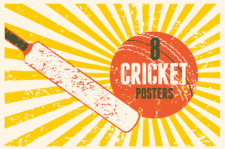 Cricket vintage vector poster set.