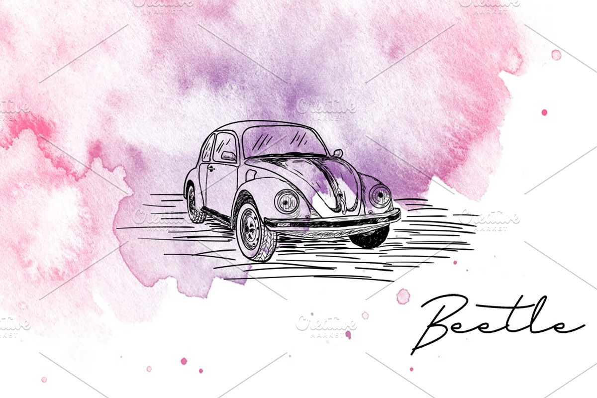 VW Beetle hand drawn illustration, an Illustration by Piro Concept (Photo 3 of 3)