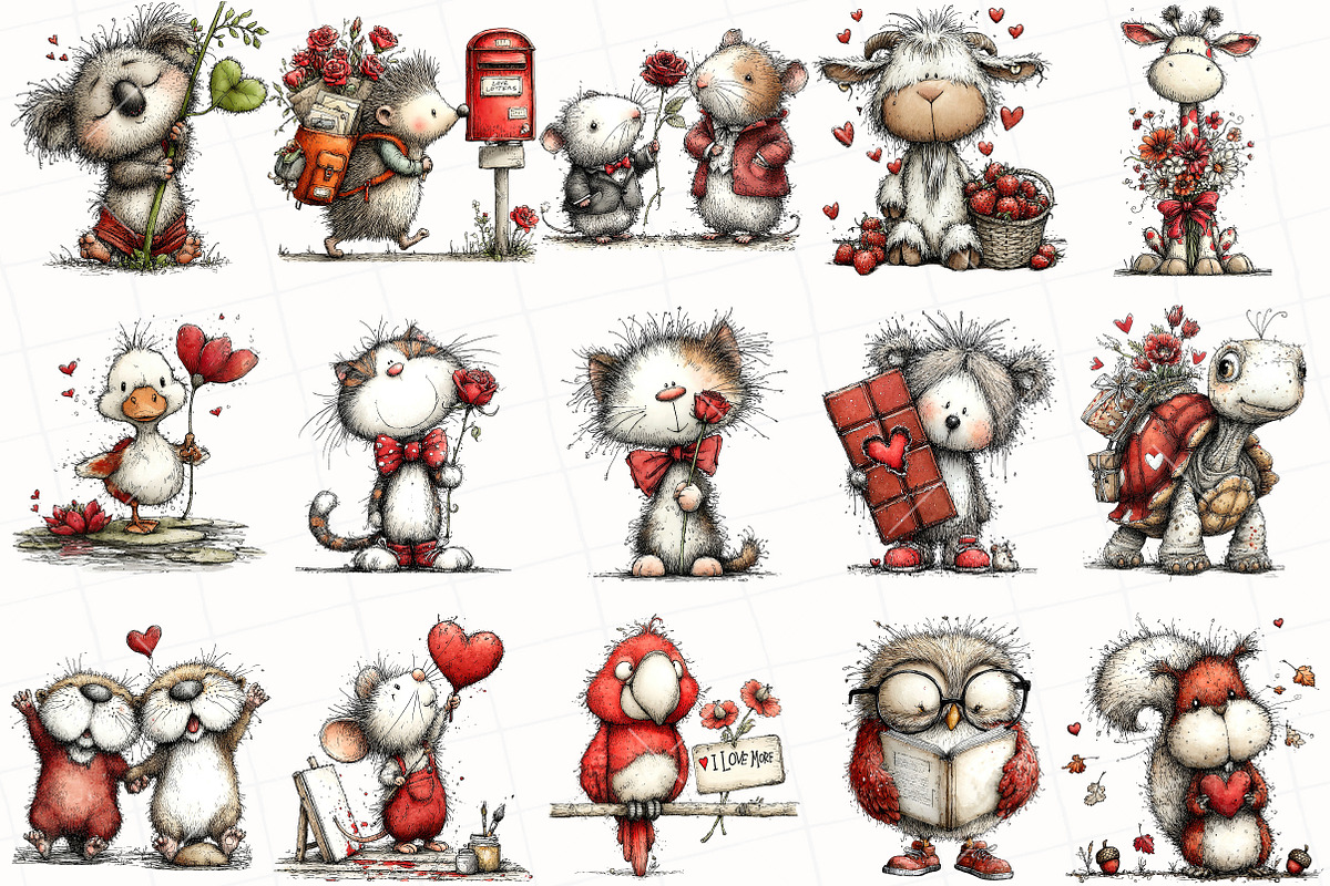 Whimsical Valentine Animals Clipart, an Illustration by OK Design (Photo 3 of 6)