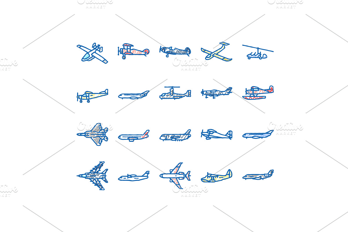 airplane aircraft plane travel icons, an Object Illustration by pikepicture