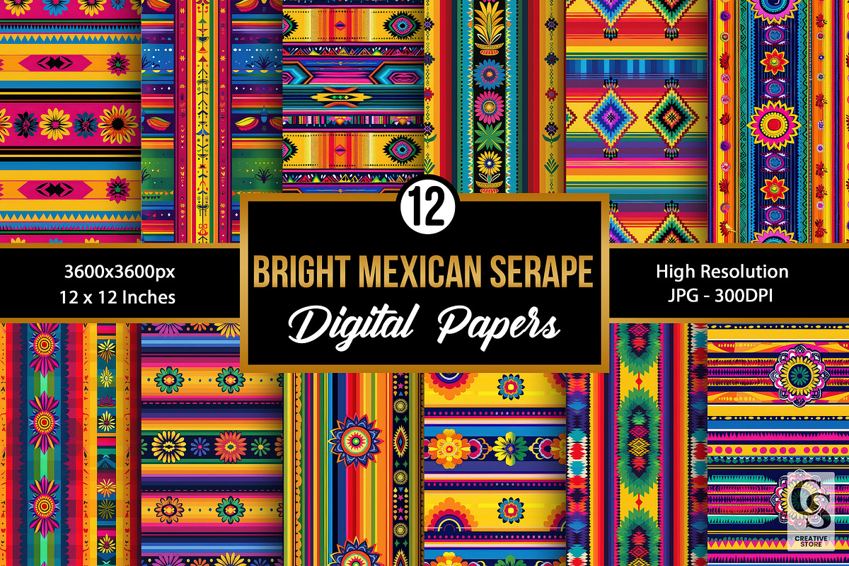 Bright Mexican Serape Digital Papers, a Pattern Graphic by Creative Store (Photo 1 of 5)