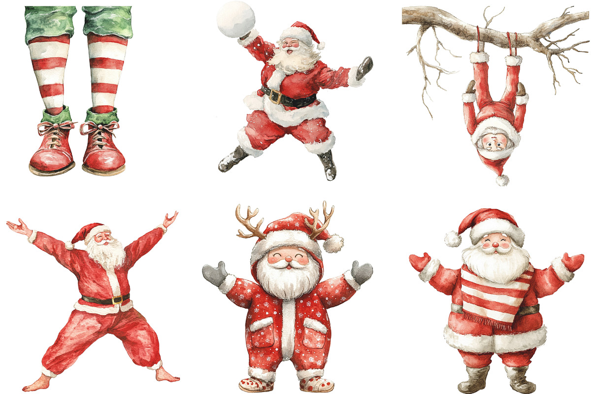 Watercolor Funny Skinny Santa PNG, an Illustration by CraftArtStudio (Photo 3 of 6)