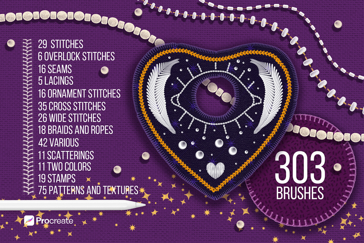 PROCREATE MAGIC STITCHES & PATTERNS, a Brush Add-On by AlexandraArt (Photo 2 of 15)