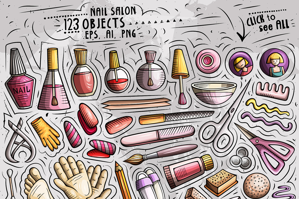 Nail Studio Cartoon Objects Set, a Decorative Illustration by BALABOLKA (Photo 2 of 3)