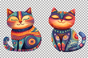 Boho Cat Clipart Folk Kitten PNG, an Animal Illustration by SugarCloudStudioArt (Thumbnail 2 of 4)