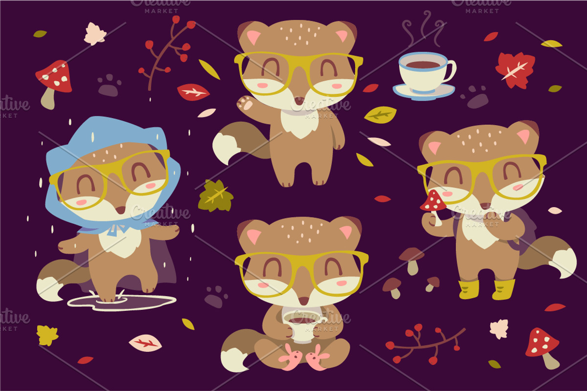 Cartoon autumn fox set, an Animal Illustration by SunnyWS (Photo 6 of 9)
