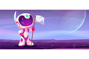 Cute Astronaut On Alien Planet With