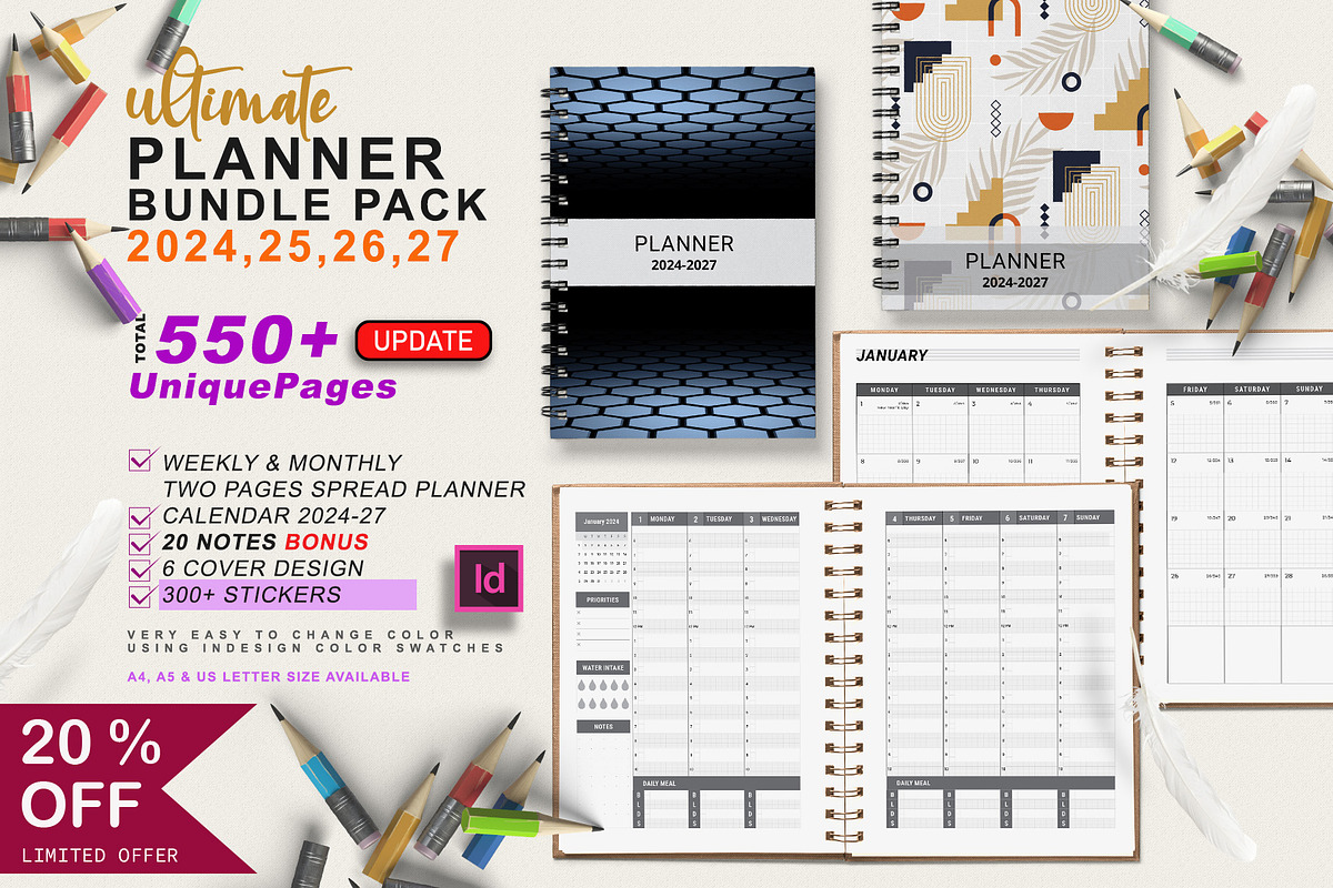 Ultimate Planner Bundle Pack 2024-27, a Stationery Template by ROJI CREATOR (Photo 1 of 9)