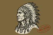 Vintage Indian Chief Illustration, a Person Illustration by lettett (Thumbnail 1 of 3)