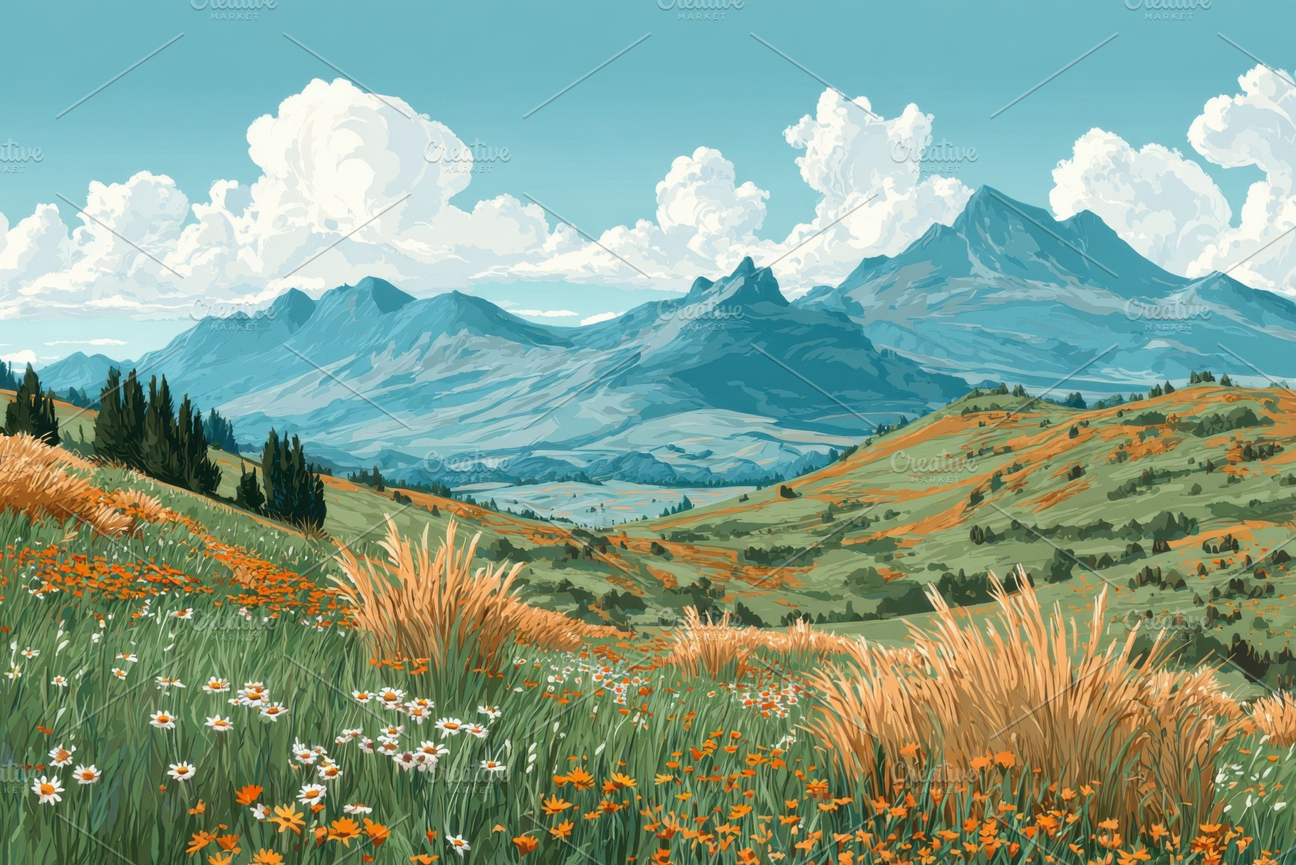 Mountain Vista Wildflowers Blooming, a Photo by Pixeness Studio