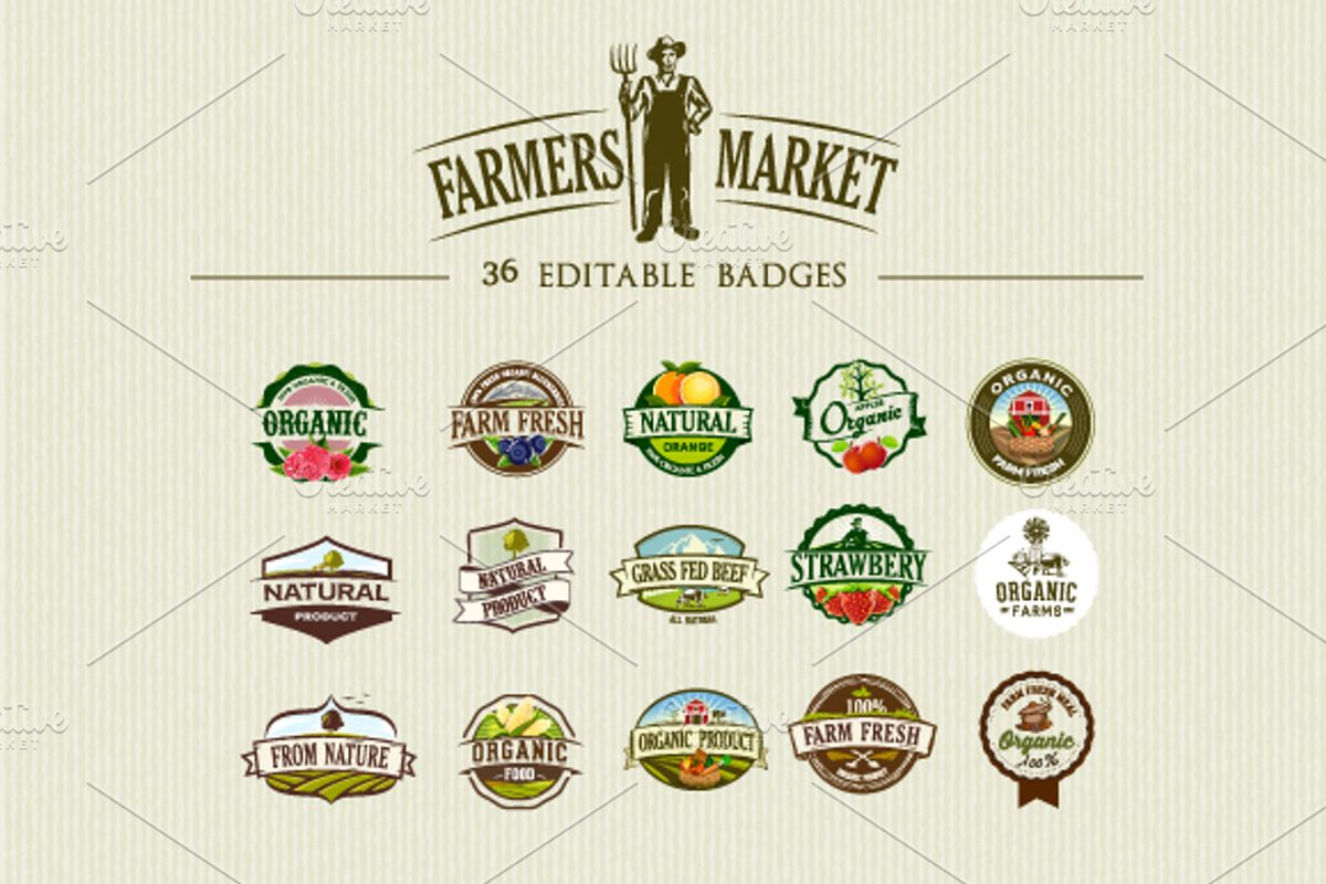 36 Organic Food Labels and Badges, a Food Illustration by comica81 (Photo 1 of 4)