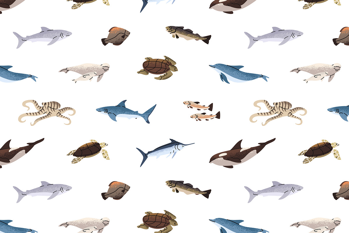 Fishes set + sea life backgrounds, an Animal Illustration by PaperTrident (Photo 5 of 8)