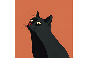 Elegant black cat gazing upward, an Animal Illustration by Lermont51
