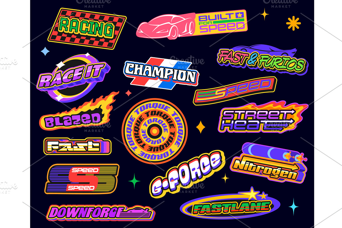 Car race sport y2k groovy stickers, a Sport Illustration by Vector Tradition