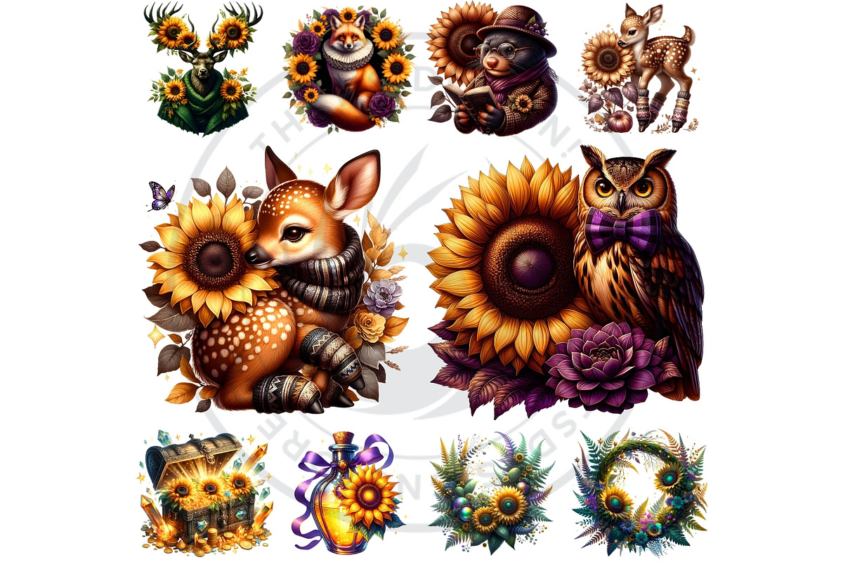 Enchanted Woodland & Sunflowers Set, a Seasonal Illustration by ThatsDesignArt (Photo 8 of 10)
