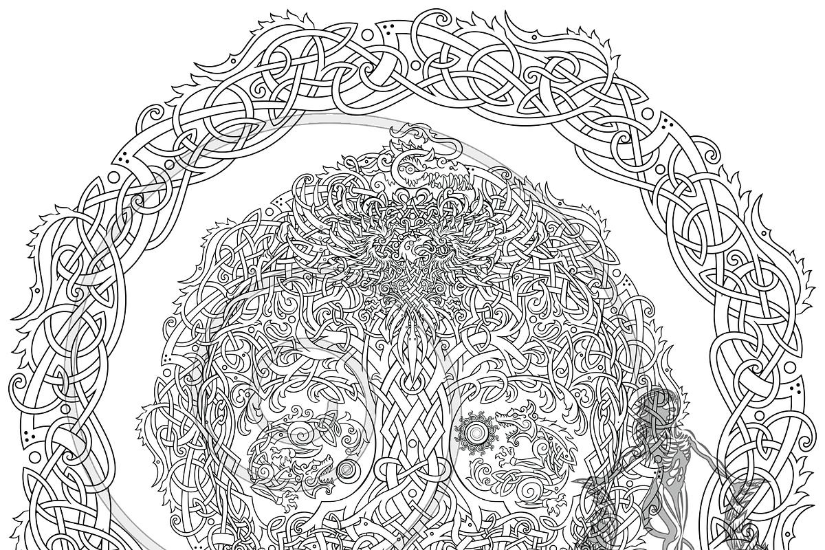 Viking Yggdrasil Coloring Page, a Decorative Illustration by Abysm Internal (Photo 2 of 4)
