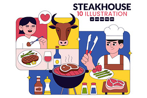 10 Steakhouse Illustration, a Food Illustration by denayunebgt