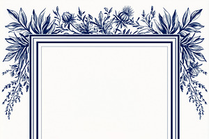 Elegant botanical frame featuring detailed indigo blue foliage and flowers, for, an Illustration by Studio ANNA