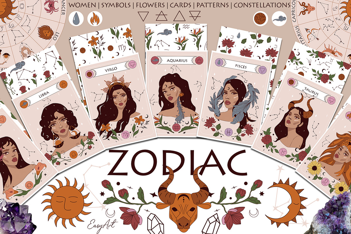 ZODIAC women and flowers collection, an Object Illustration by EasyArt (Photo 1 of 11)