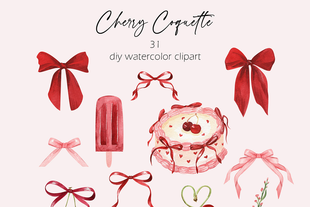 Cherry Coquette Watercolor Clipart, a Food Illustration by Catch the Dream Art (Photo 3 of 18)