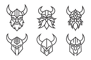 Viking Helmet and Head Line Art, a Branding & Logo Template by Saba Vector