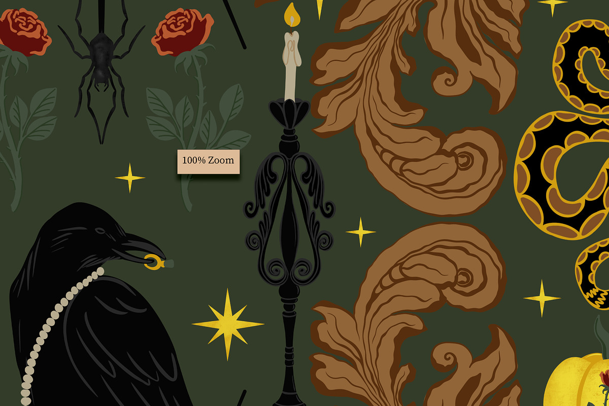 Emerald Gothic Halloween Pattern Set, a Pattern Graphic by Oksana Dovhopol Art (Photo 8 of 10)