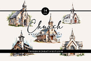 Watercolor PNG Church Clipart, an Object Illustration by Geniecreativestudio (Thumbnail 1 of 9)