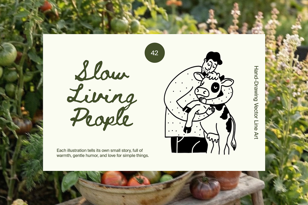Slow Living People: Vector Line Art, a Person Illustration by divanovskaya_nv (Photo 1 of 12)