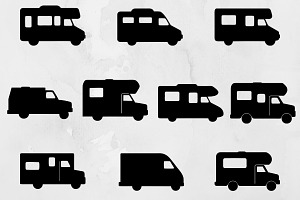 RVs Silhouette SVG, a Transportation Illustration by newminddesign