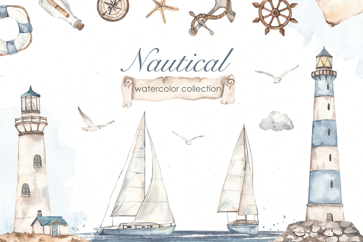 Nautical watercolor collection, a Transportation Illustration by Marina Ermakova (Photo 1 of 13)