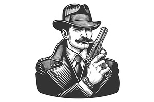 Retro Russian Gangster Holding, a Person Illustration by AlexArt