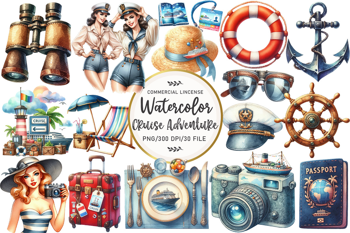 Cruise Adventure Summer Clipart, an Illustration by OK Design (Photo 1 of 5)
