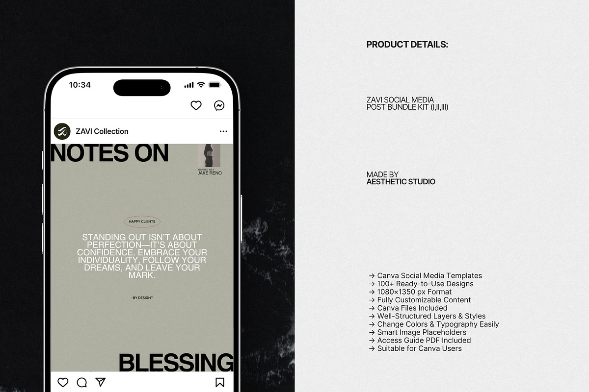 ZAVI | Instagram Post Bundle, a Social Media Template by The Aesthetic Studio (Photo 7 of 10)