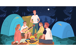 People night camp. Friends with, a Person Illustration by Stock-Smart-Start